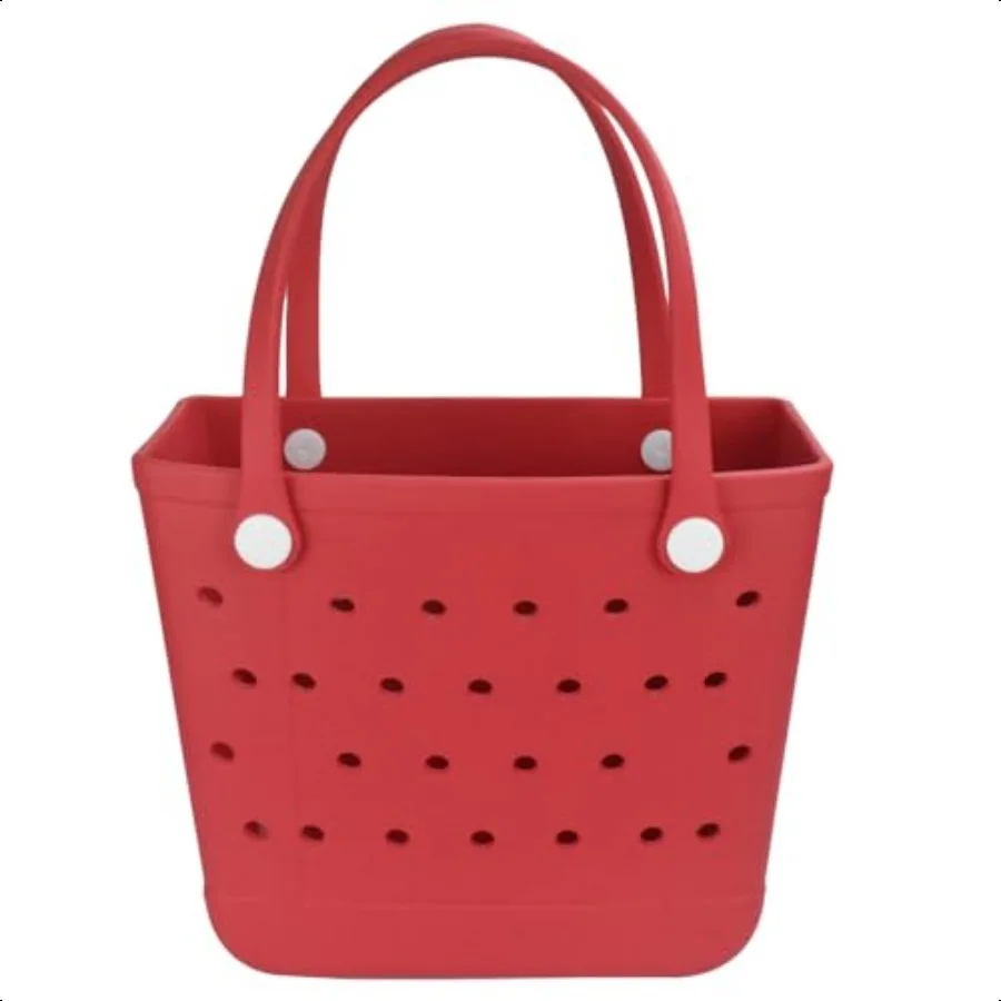 

Beach Bag Waterproof Beach Tote Rubber Medium Tote Bag Washable and Durable Open Handbag for Boat Pool Sports Red