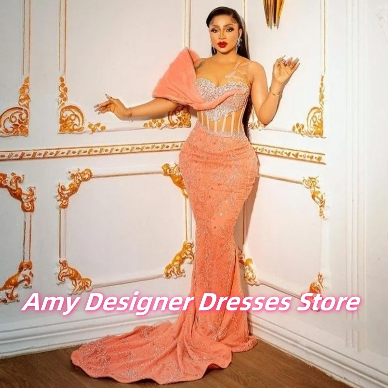 Przezroczysta sukienka wieczorowa na jedno ramię, urocza sukienka balowa, wykwintne aplikacje, suknie ślubne i na przyjęcia, szyte na miarę dla kobiet.