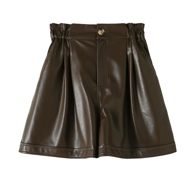 

New Autumn Women High Waist PU Leather Shorts Female High Street Wide Leg Loose Casual Short Pants s497