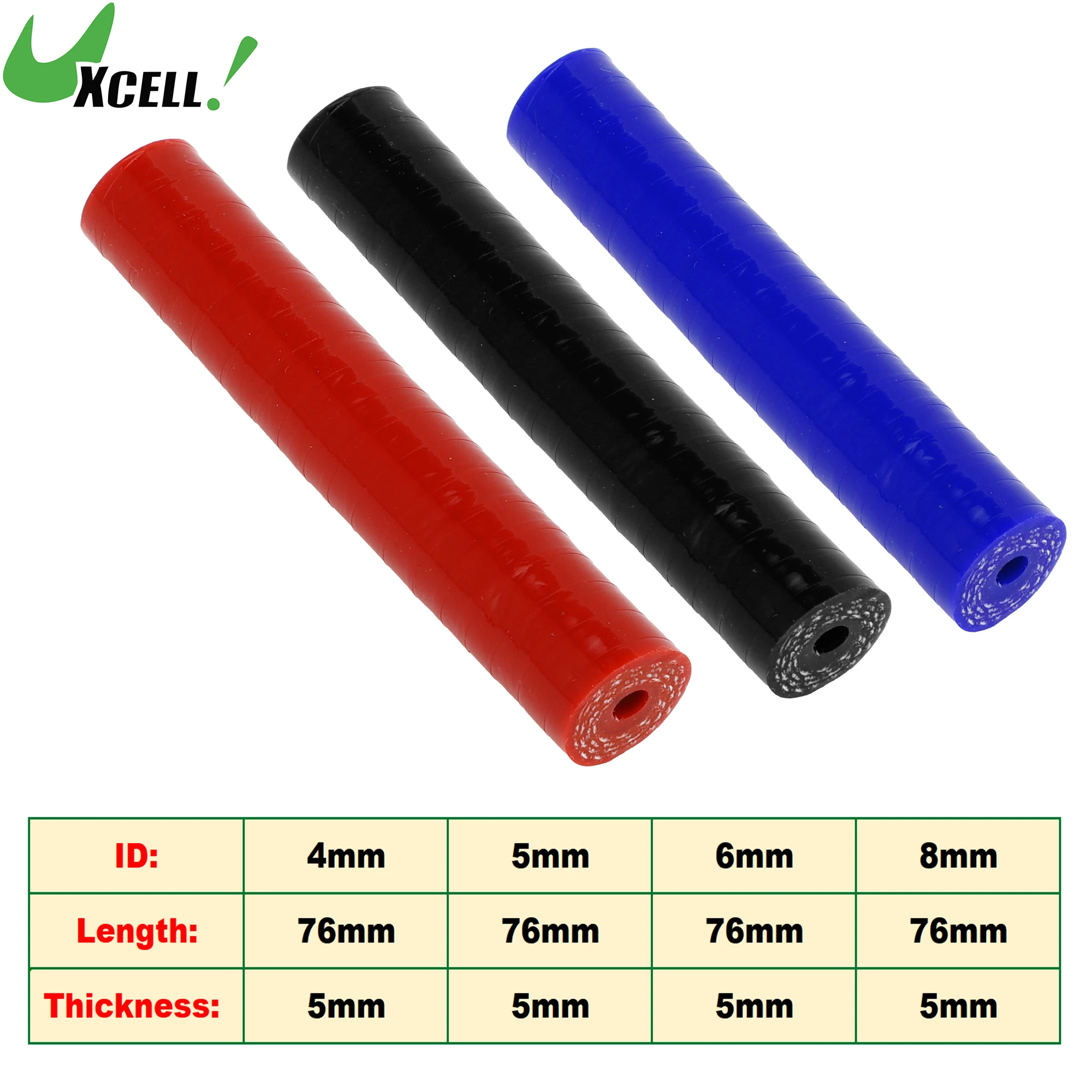 UXCELL 4mm 5mm 6mm 8mm ID 76mm Długość 0 stopni Prosty 4-warstwowy wzmocniony wąż silikonowy samochodowy do wysokich temperatur Wąż płynu chłodzącego