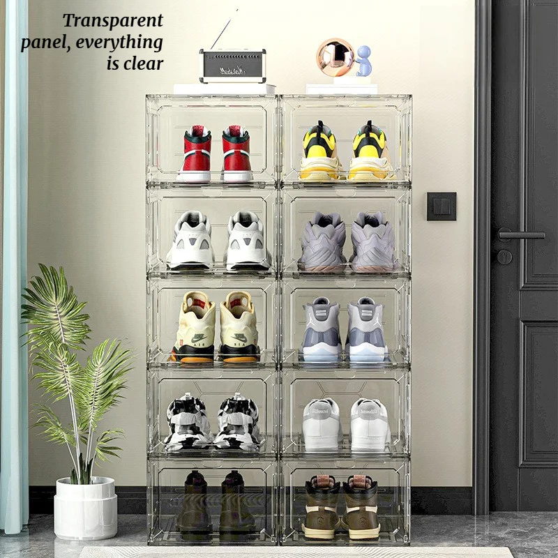 

New Minimalist Transparent Shoe Box With Mlagnetic Suction Door, Thickened Acrylic Storage Box, Detachable Dustproof Shoe Storag
