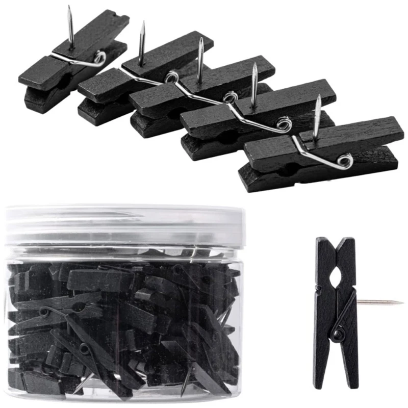 Clips madera con pasador empuje, Clips madera con tachuelas para tablón anuncios, decoraciones tablero corcho