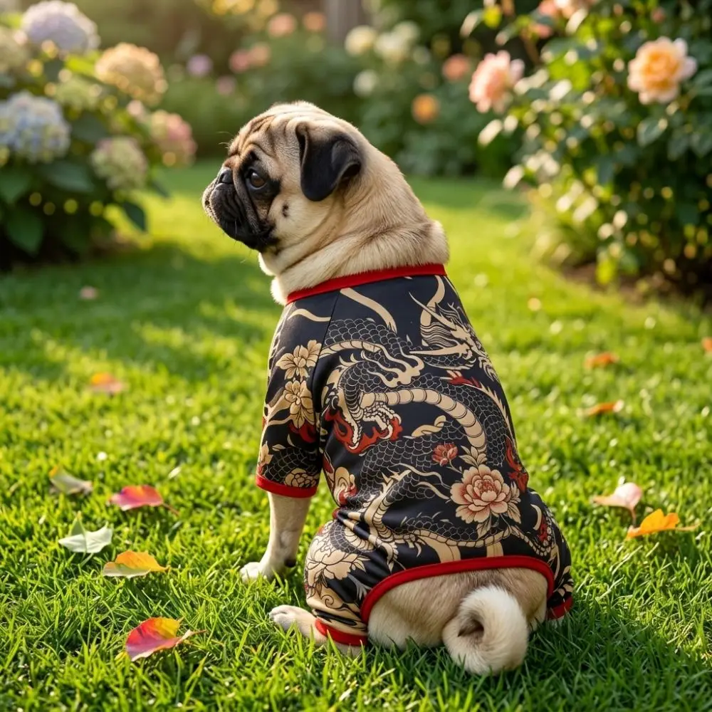 Trendy Cool Dog Tattooed Jumpsuit Lightweight Stretchy Dog Printed Bodysuit Breathable Lifelike Pet Four Leg Shirt Daily‑Wear