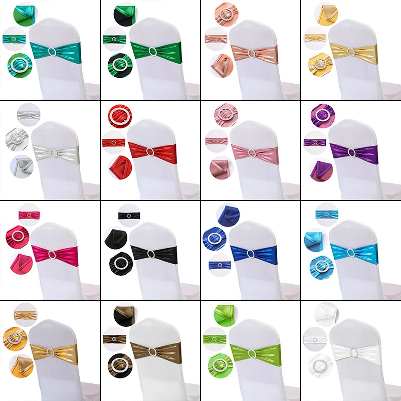 15CM Width Spandex Chair Sash Stretch Band Wedding Party Decoration Bow Tie WIth Crown Buckle Banquet Hotel  Ribbon10pcs/set