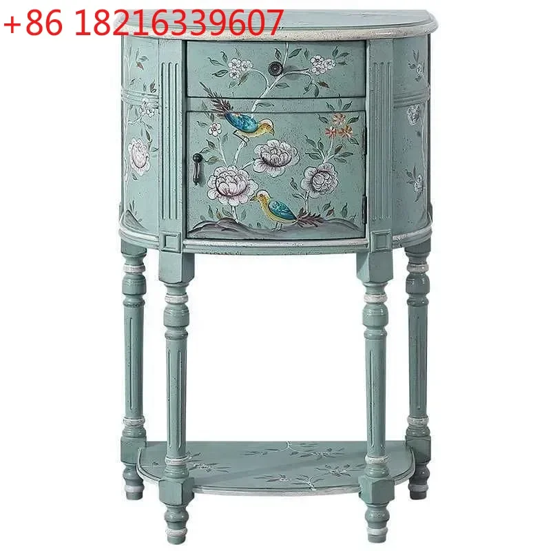 YAO American Rural Semicircular Entrance Cabinet Painted Hallway Storage Decorative Tall Narrow Console Table for Living Room