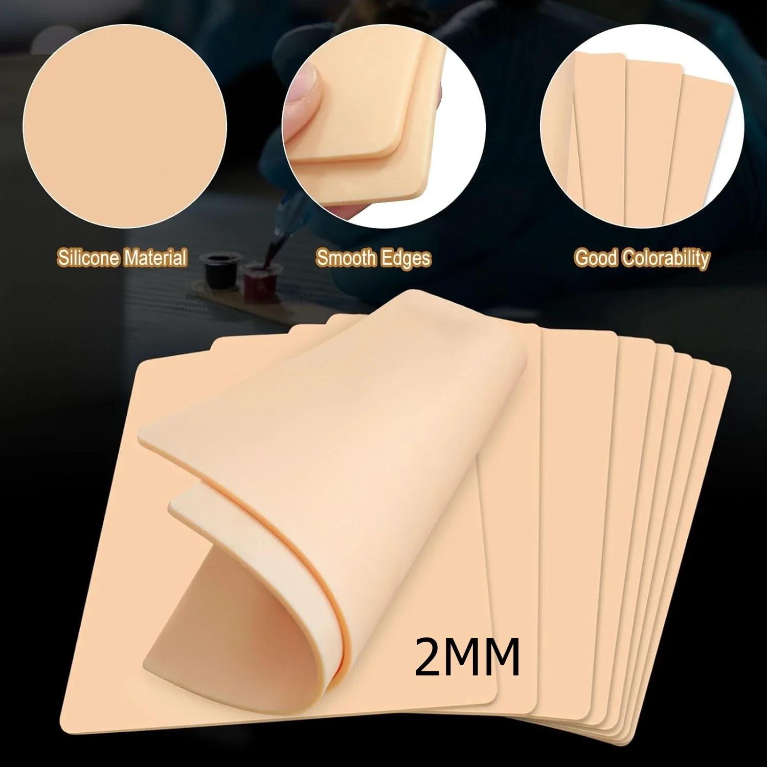 20/15/10/8/5/1pcs Tattoo Practice Skin 2MM Silicone Fake Skin Double-Sided for Permanent Makeup Training Supply Tattoo Accessor
