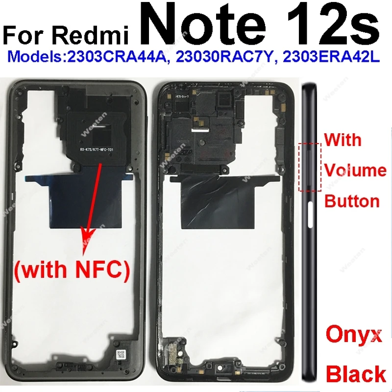 Middle Frame Housing For Xiaomi Redmi Note 12 12s Pro 4G Middle Frame Bezel Holder Cover with Side Buttons Parts