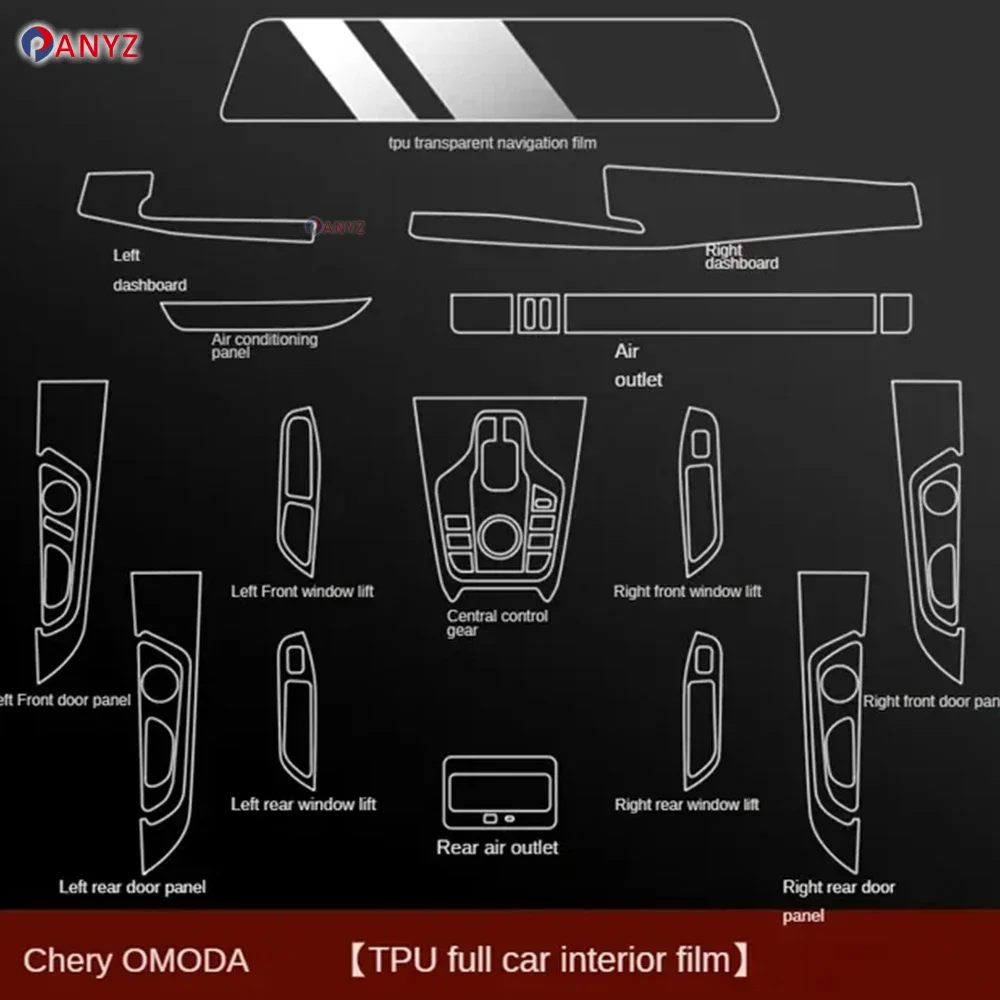 For Chery OMODA A5/C5 2022-2024 Anti-scratch Car Interior Film Dashboard Piano Board Shift Center Console Transparent TPU Film