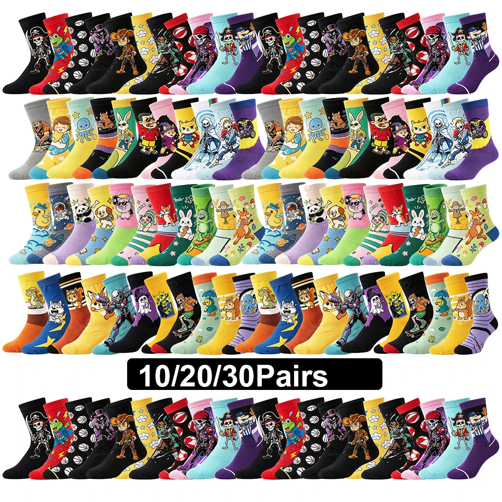 10/20/30Pairs Random Cute Animal Pattern Crew Socks Men Women, Anime Cartoon Novelty Socks, Rabbit Dog Cat Halloween Christmas