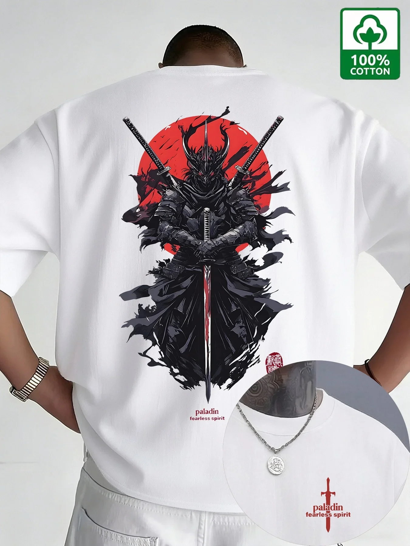 Men Japanese Oni Samurai T Shirt Cotton Katana Red Sun Graphic Print Gothic Oriental Vintage Streetwear Casual Short Sleeve Tee