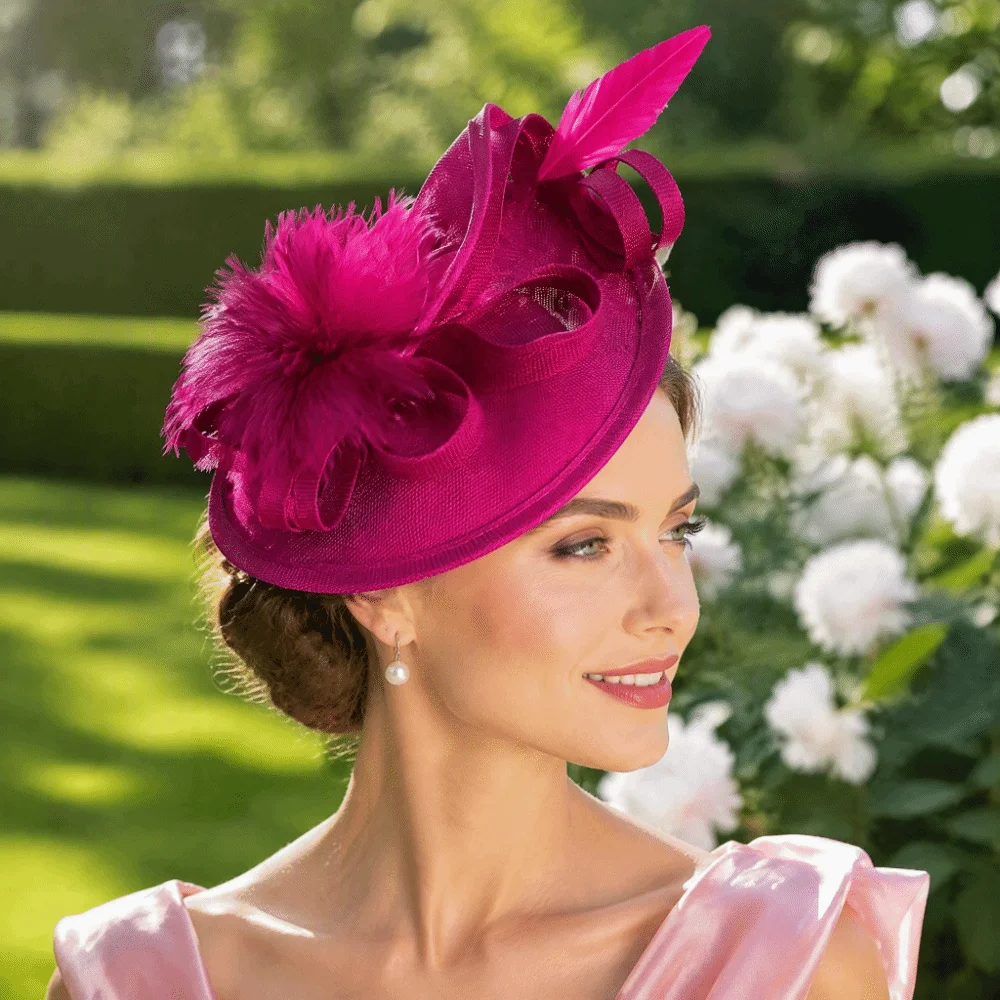 Exquisiter Feder-Fascinator-Hut für Partys, Eleganter Französischer Vintage-Kentucky-Hut mit Schleife, Retro-Teeparty-Hut, Hochzeits-Hut – Detail 12