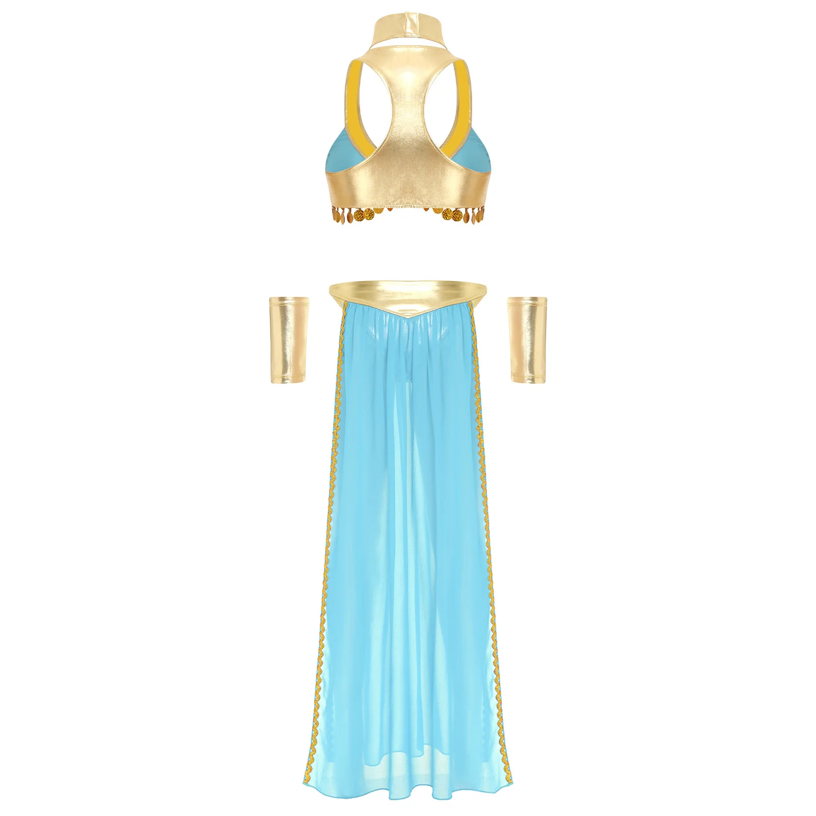 ملابس نسائية لامعة للملكة المصرية القديمة مع ياقة قصيرة مع تنورة شيفون زي رقص شرقي هندي #3