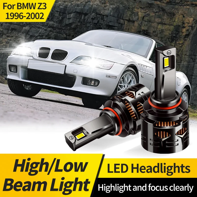 

2PCS For BMW Z3 1996 1997 1998-2002 30000LM DC12V LED Headlight 9005 HB3 High Beam Lamp CANBUS 6000KWhite 9006 HB4 Low Beam Lamp