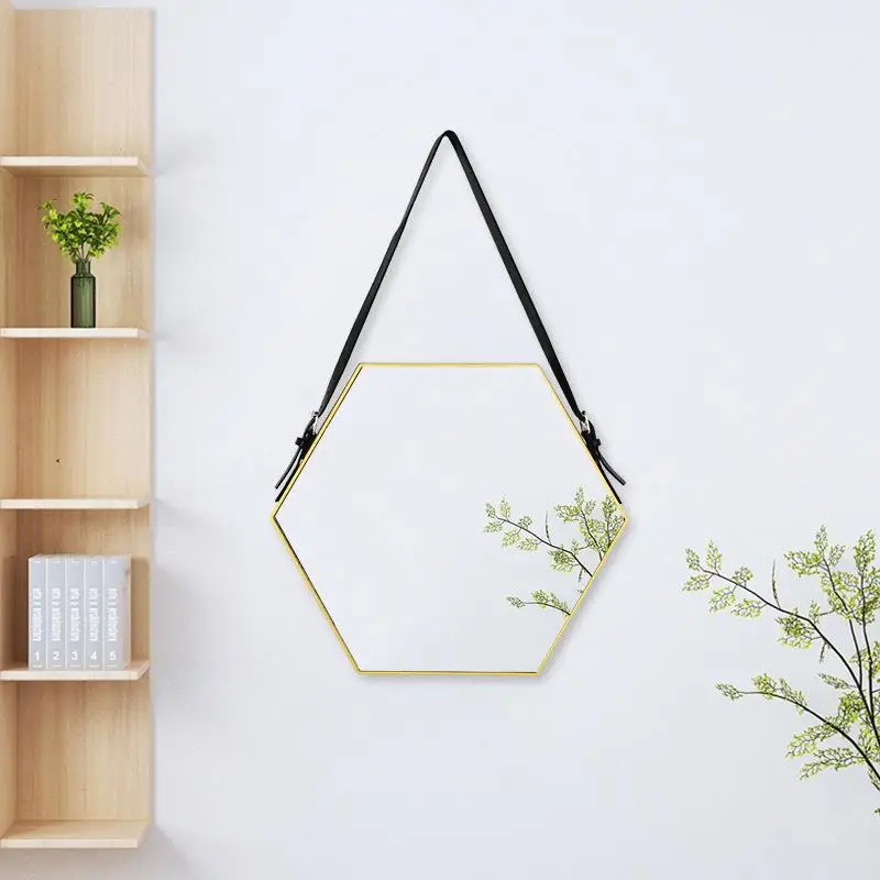 Spot gold edged hexagonal decorative mirrors, irregular shaped mirrors, wall mounted, non perforated, living room, bedroom decor