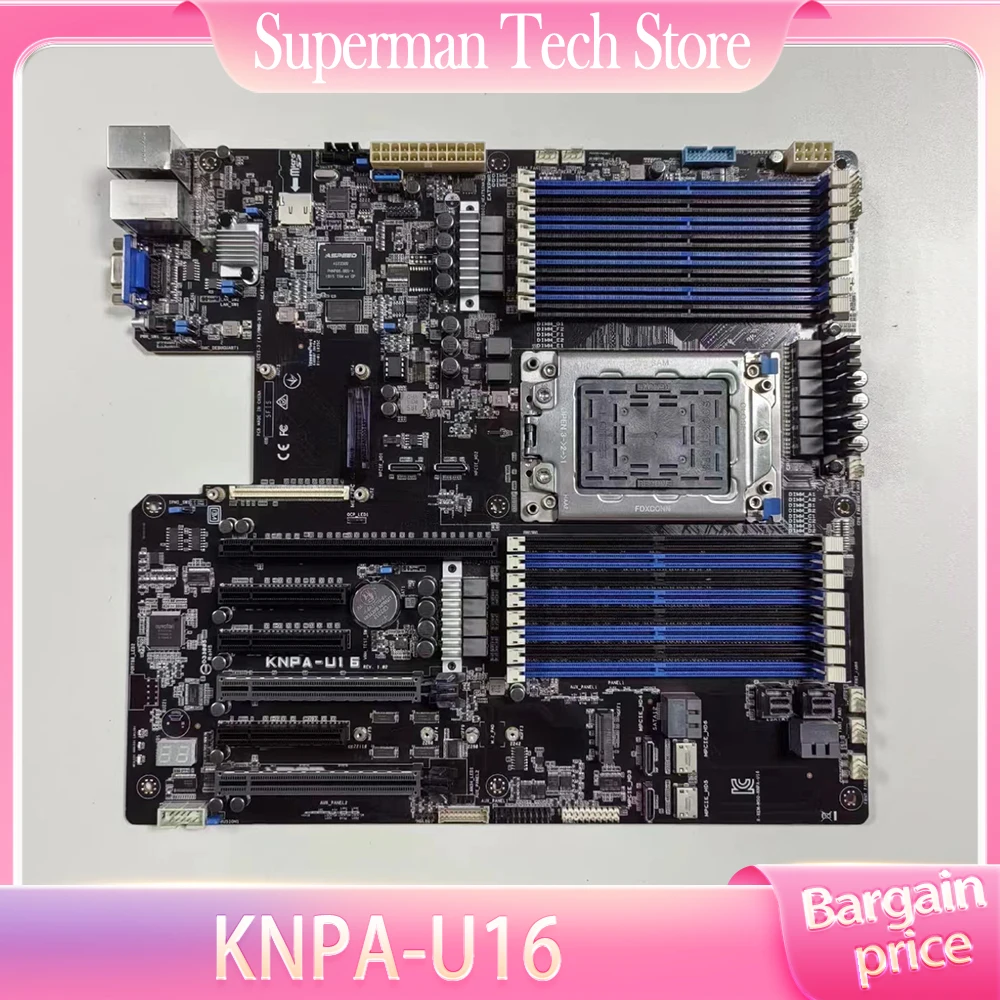 KNPA-U16 For ASUS DDR4 M.2 EEB Server Motherboard Dual Gigabit LAN USB 3.0 and 12 x SATA3 Ports