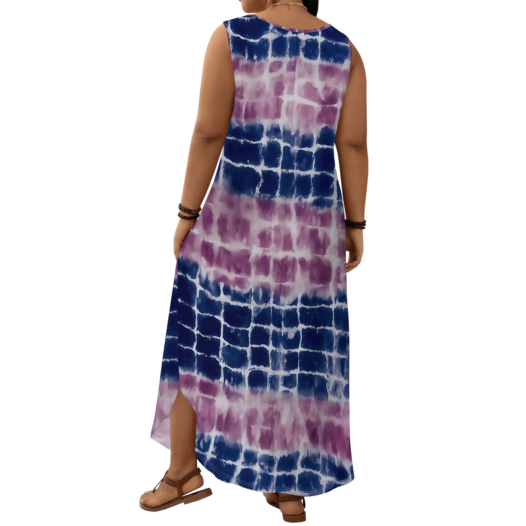 Plus Size Tie Dye Maxi Dress XL-6XL Sleeveless Loose Fit Style for Beach Vacation, Summer Brunch or Casual Streetwear