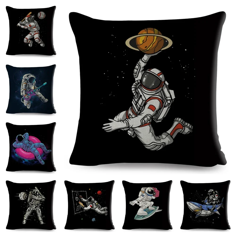 Cartoon Astronaut Sports Planet Music Pattern Printed Square Pillowslip Polyester Cushion Cover Pillowcase Soft Car Seat Living