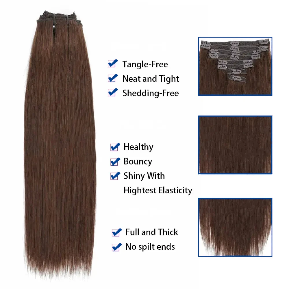 Natural Straight Hair Hair Extensions, Clip em extensões de cabelo, Remy Color, marrom, #4, resistente ao calor, cabelo falso, 120g, 18 clipes