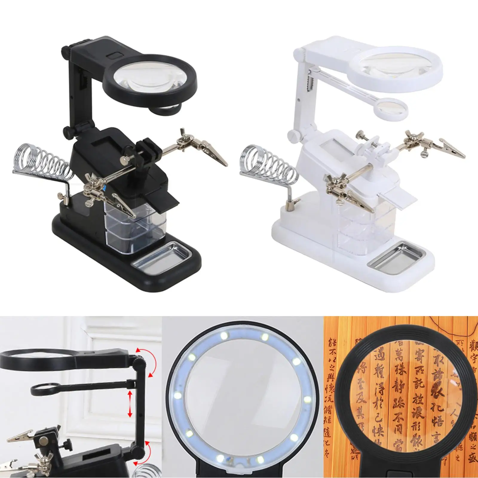 Magnifier Stand with Clip Clamp Base Adjustable Bench Magnifying Station for Crafts Painting Miniature Soldering Hobby Carving