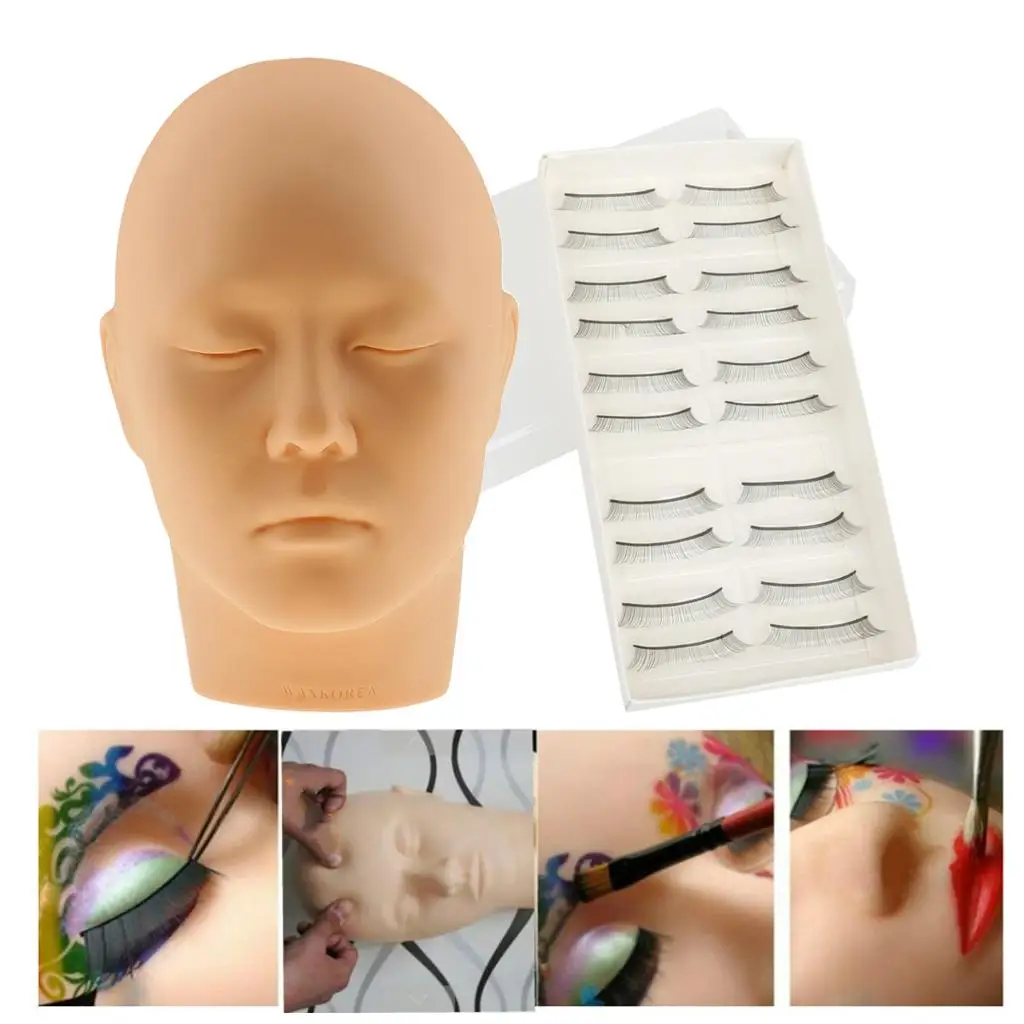 Silicone Mannequin Head Training Exercises + 10 Pairs of False Eyelashes