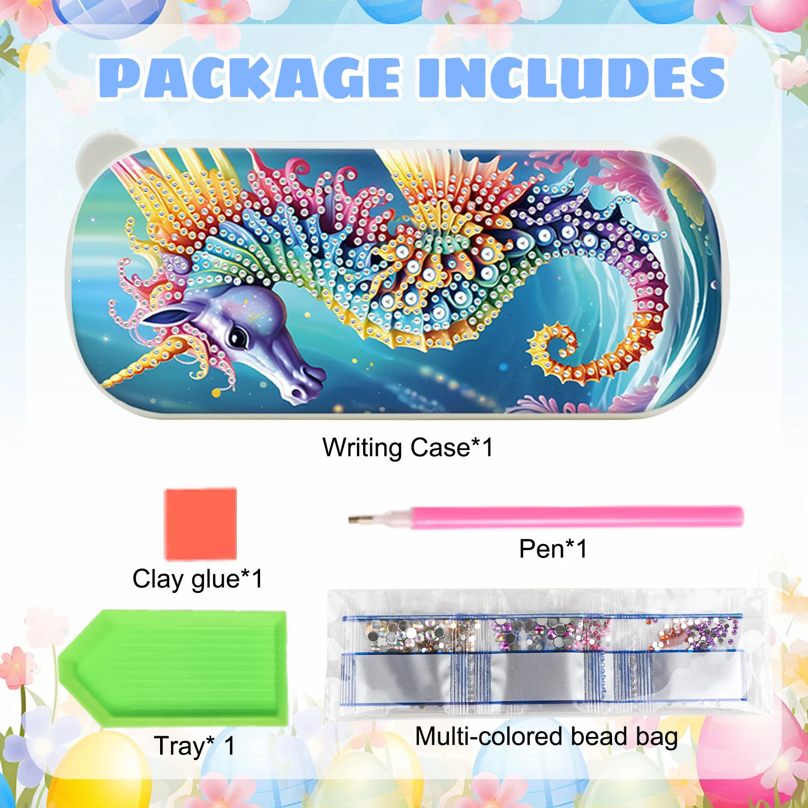 Diamond Art Painting pencil box Kits for Adults,DIY seahorse Diamond Art pencil box Case Storage Organizer for Stationery gifts view 3