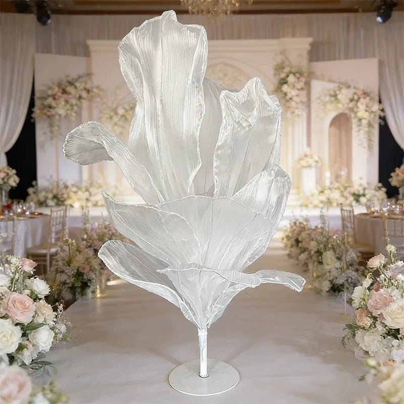 White gauze wedding decoration table ornament handmade giant silk organza art installation flower wedding party decoration