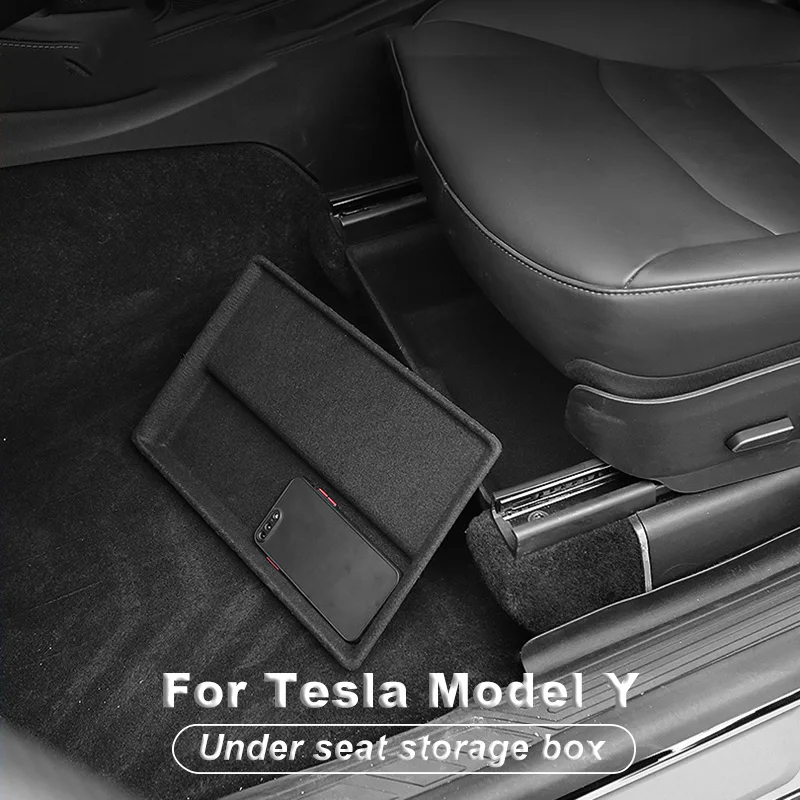 

For Tesla Model Y 2020 2021 2022 2023 Felt Under Seat Storage Box Garbage Bin Organizer Case Drawer Holder Interior Accessories