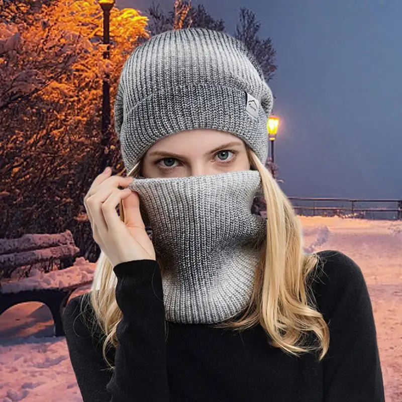 Winter Hat Scarf 2Pcs Scarf Hat And Face Cover Set Women's Cycling Windproof Scarf Hat Women Winter Beanie Hats 1-Piece For