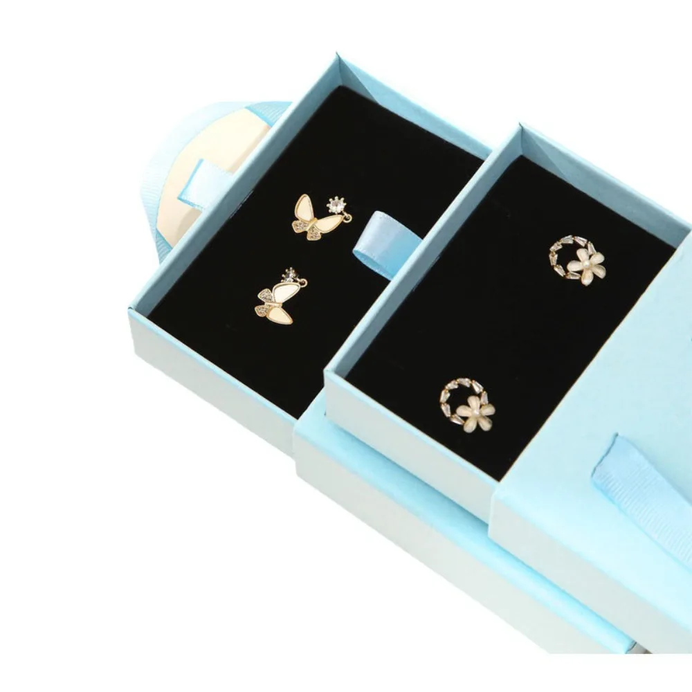 Cardboard Drawer Jewelry Package Box Ribbon Handle With Handle Gift Box Solid Color Sliding Jewelry Organizer Necklaces