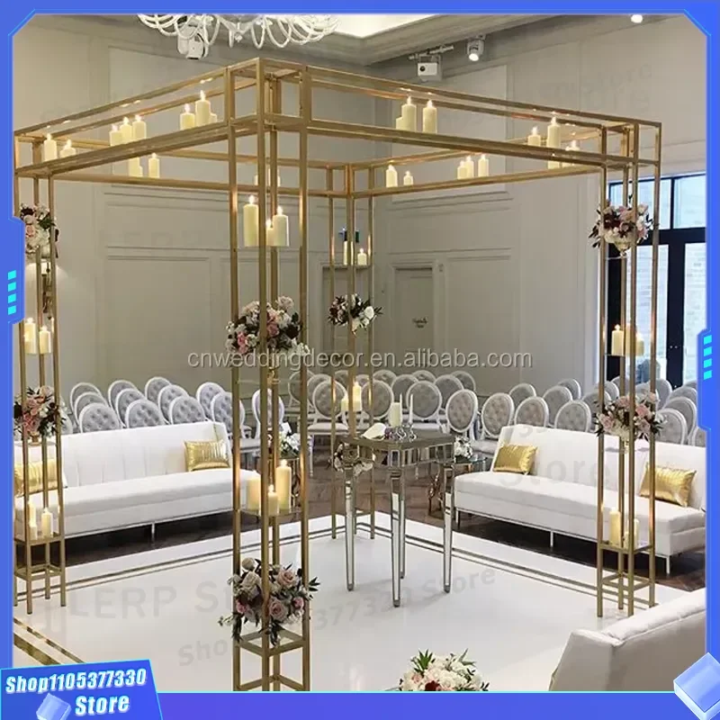Golden Stainless Steel Wedding Arch Gazebo for Stage Decoration Party Rental Event Backdrop Stand Metal Frame Ceremony Setup