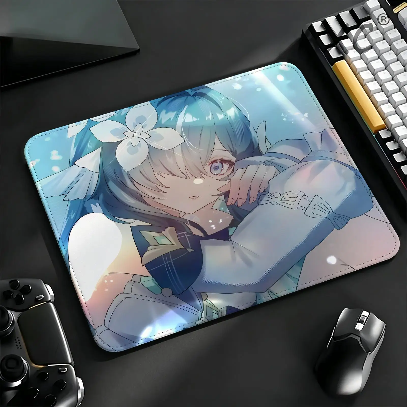 Compact Gaming Mat Reinforced Stitched Border, S/M/L Portable Laptop Desk Pad Office & E‑sports Genshin Impact Vodyanitsa