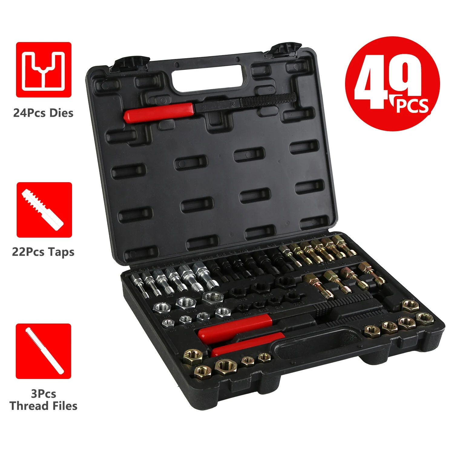 스레드 체이서 세트 스레드 복원기 키트, 스레드 체이서 수리 도구 키트, 24 리스레딩 다이 22 리스레딩 탭 포함, 49 개