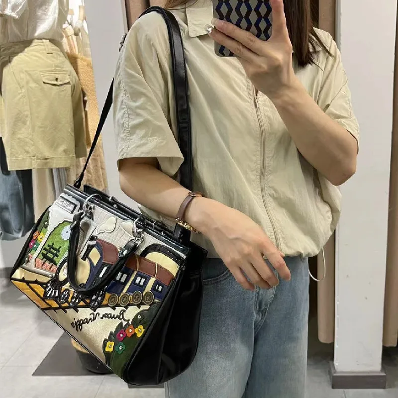 2024 New Women\'s Bag Fashion Spliced Embroidered Bag femme Handbag Versatile designer luxury One Shoulder Crossbody travel Bag