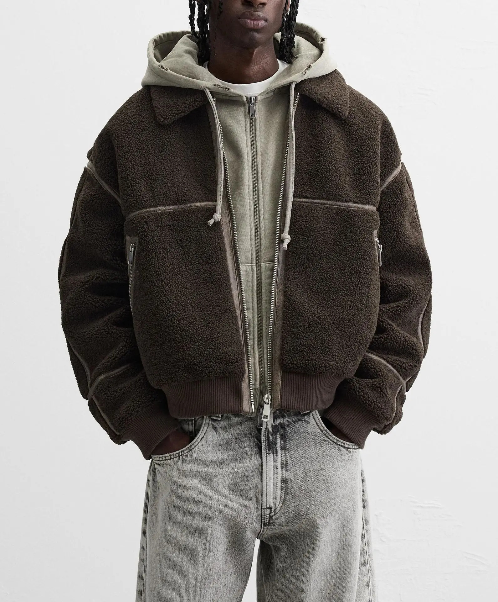 Winter lapel fleece lamb wool jacket men