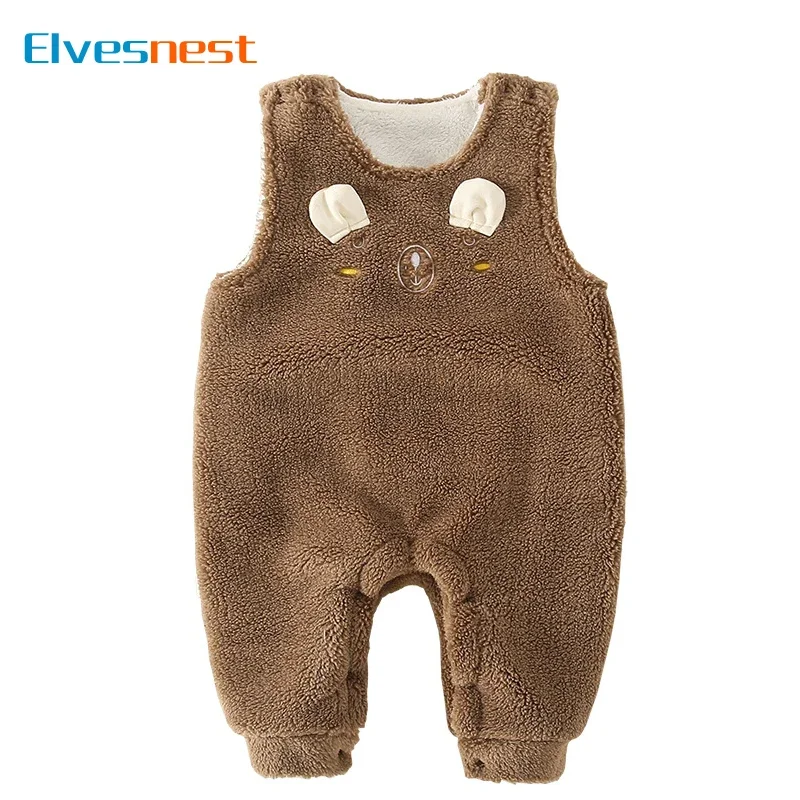 

Cartoon Baby Clothes Boys Rompers Sleeveless Plush Newborn Baby Clothes Rompers Winter Warm Newborn Girls Rompers 3-18 Months