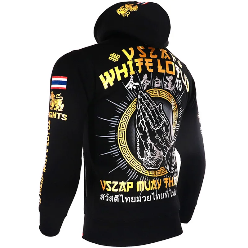 VSZAP marka wiosenny i jesienny nowy walka Muay Thai bluza męska wysokiej jakości fitnessowa bluza z kapturem Stretch trening bluza zapinana na