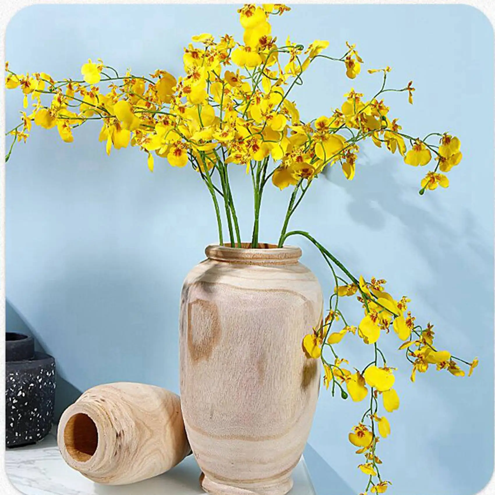 

ABYN-2X Wooden Vase Decoration Living Room Table Solid Wood Ware Flower Bottle Ornament Home Decoration