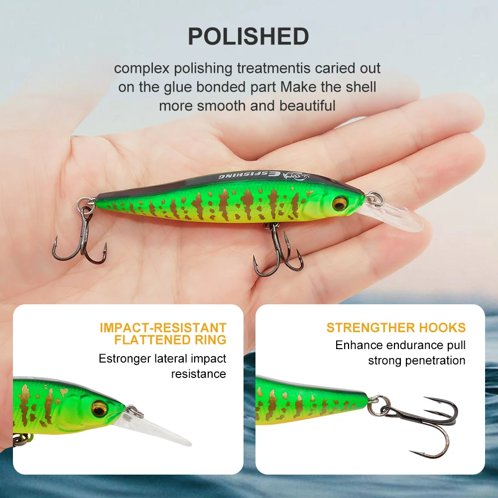 ESFISHING NEW Quality Wobble Hard Lure NAHAN 75mm 7.1g 0-2.4 dive Fishing Baits flow Floating Minnow Isca Artificial