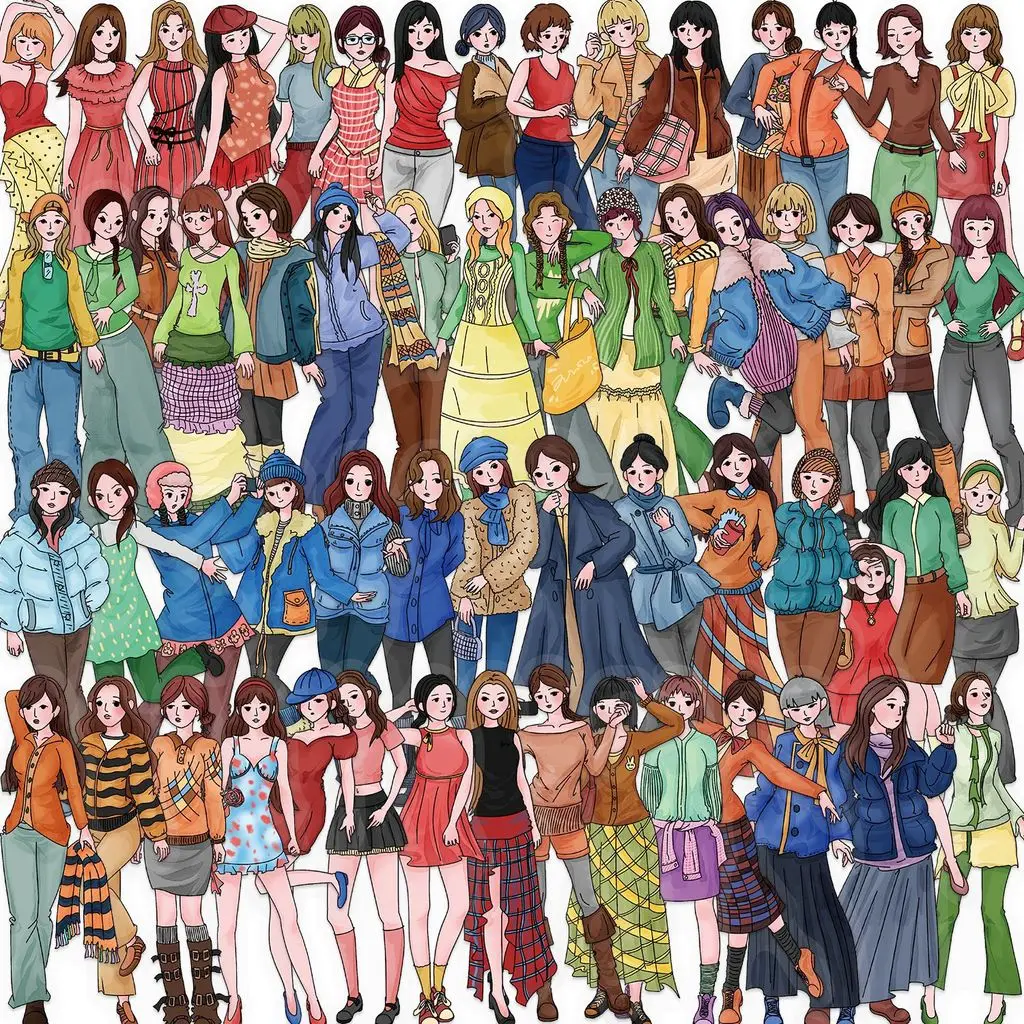 60Pcs Cartoon Girls Outfit Style PET Stickers Waterproof for Phone Case Guitar DIY Giajar Sticker Store
