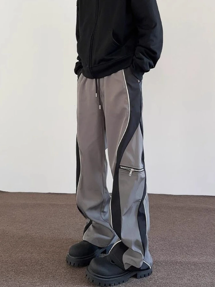 GELITAYIN Pantaloni dritti casual larghi con zip grigia Uomo Primavera e autunno Y2k Abbigliamento Vendita Designer Pantaloni classici alla moda Harajuku