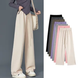 Spring Autumn Women Long Pants Casual Wide leg Elastic Waist Female Straight Knitted Trousers Fashion Sports Pants Loose Pants
