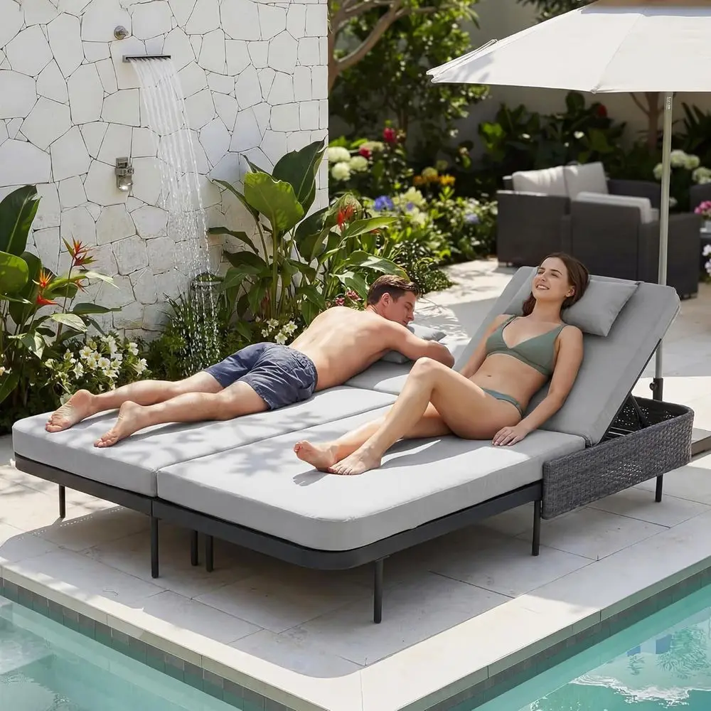 Doule ChaiLounOutdoor, 51.2Wide 2-Person Dayed with Independent Recline, Loveat with 4Thick Cushions, Heavy Duty All-Weather Wic