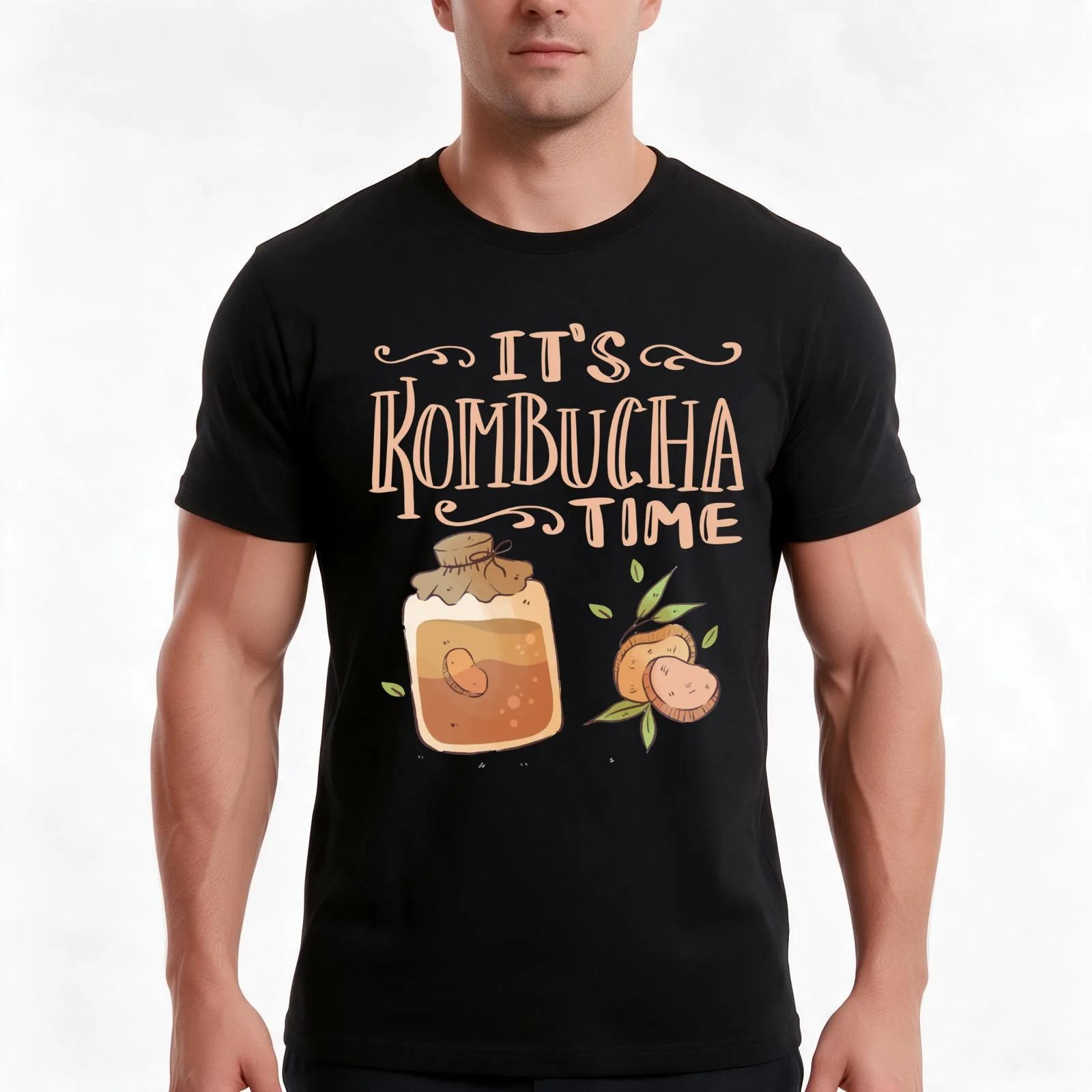 Healthy Homemade Kombucha in a Jar T-Shirt Summer Casual Cotton Tee Oversized Streetwear Tops Vintage Graphic Print