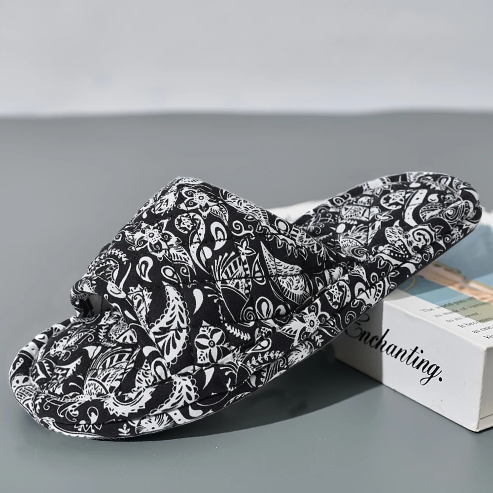 

Women Home Slippers Soft Cotton Floral Floor Shoes Antislip Bedroom Slippers Lightweight Couple Slippers Fashion Women Shoes