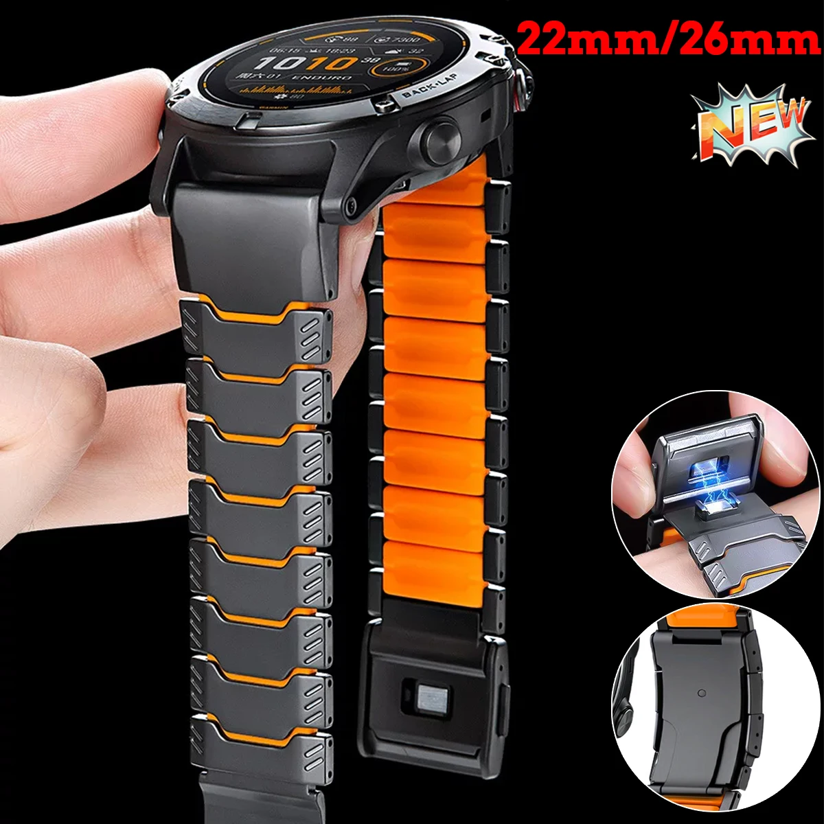 26mm 22mm Titanium Silicone Band for Garmin Watch Fenix 8 7 7X Pro 6 6X Enduro 3 5X 5Plus Magnetic Strap Forerunner 965 745 935