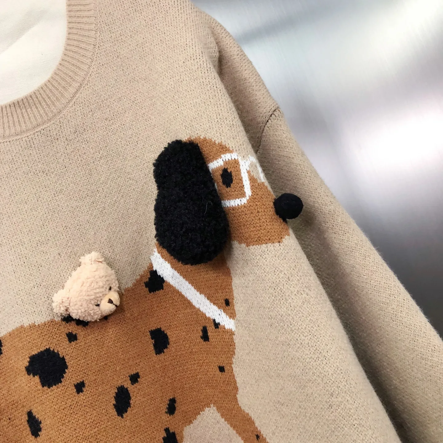Autumn Winter New American Retro Design Fashion Puppy Jacquard 3D Cartoon Loose Pullover Long Sleeve Sweater Anime Hoodie