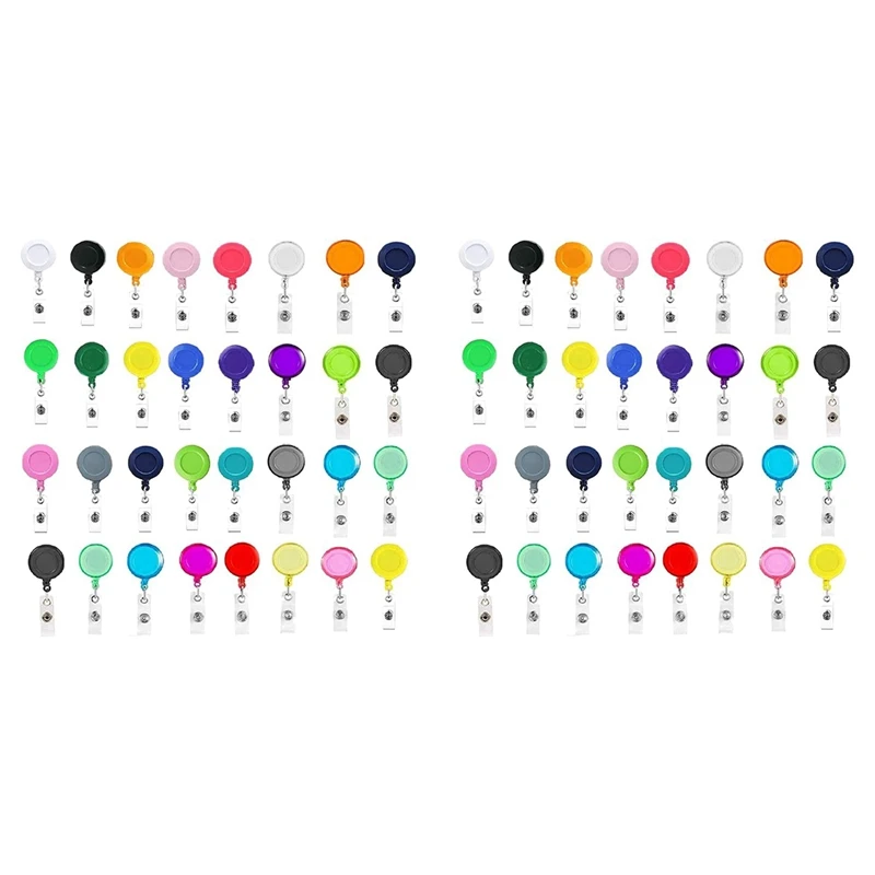 100 Pcs Retractable Badge Reel Clips Holder Mixed Solid Color Nurse Students  ID Badge Holder For Hanging ID Card