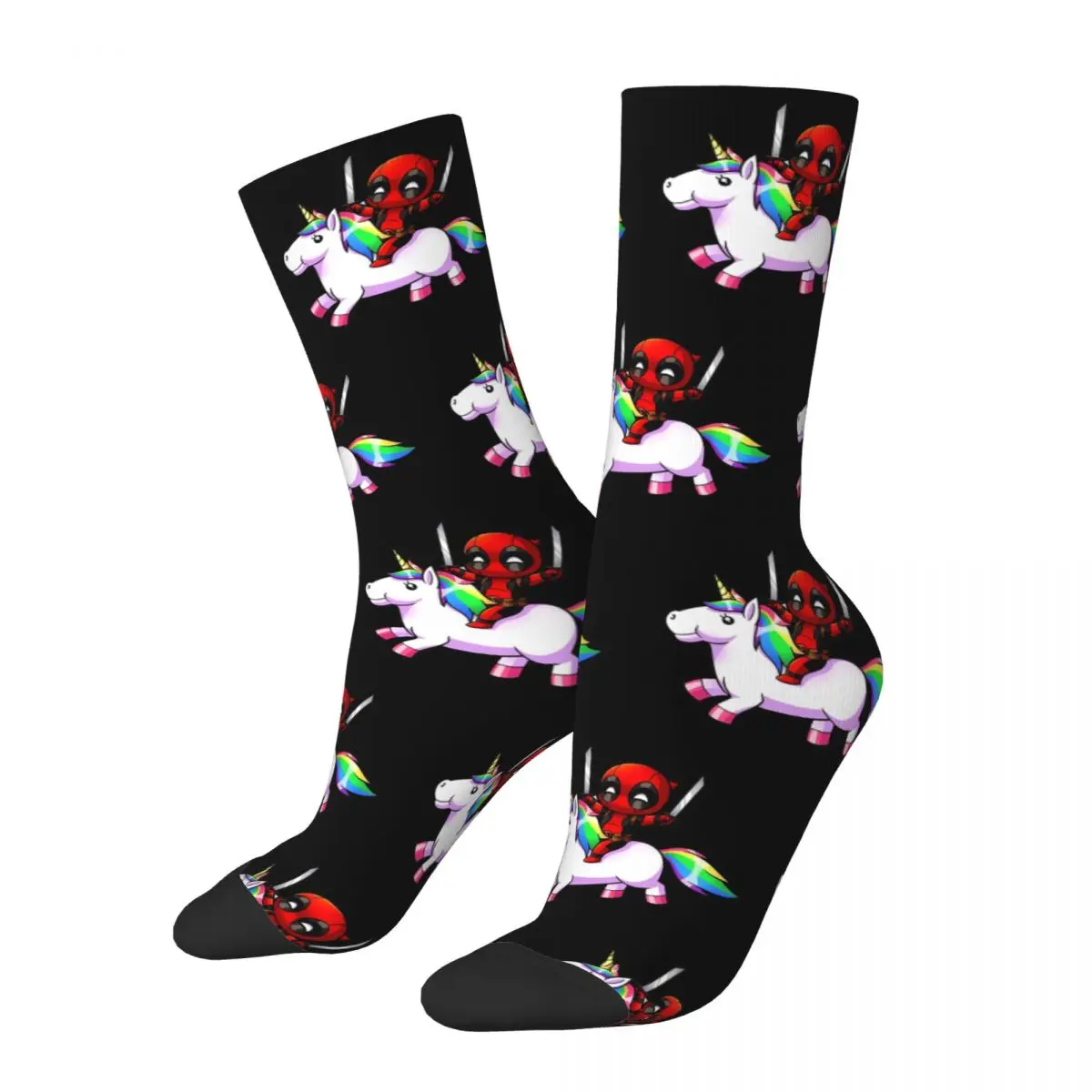 New Men\'s Socks Novelty Deadpool Riding A Unicorn Sock Skateboard Women Stockings Spring Summer Autumn Winter