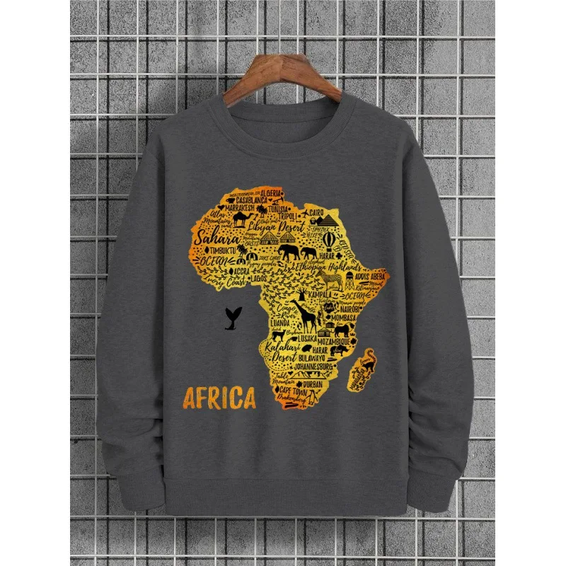 Fashion Sweatshirt For Men Pullover Shirt African Graphic Long Sleeve Printed TShirt O-Neck Street Sweatshirt Men's Clothing Top