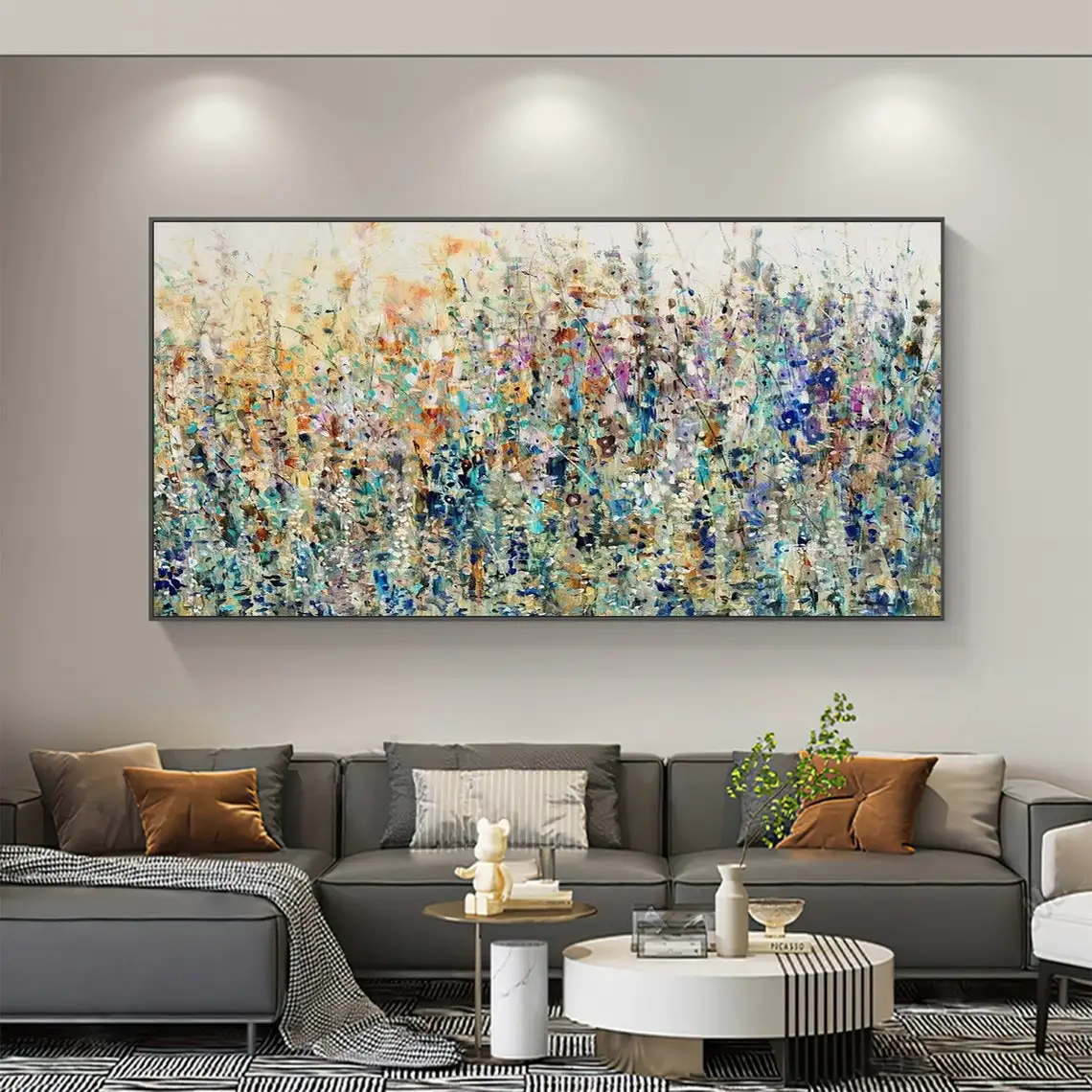 Abstract Flowers Oil Painting Canvas Large Modern Colorful Flower Field Landscape Texture Hand Painted Painting Wall Art Decor